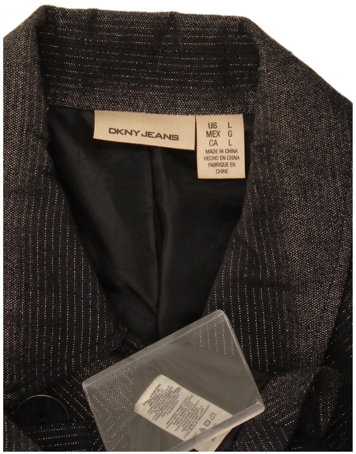 Dkny Veste Blazer Double Boutonnage Femme UK 16 Grand Gris Chevron Acrylique