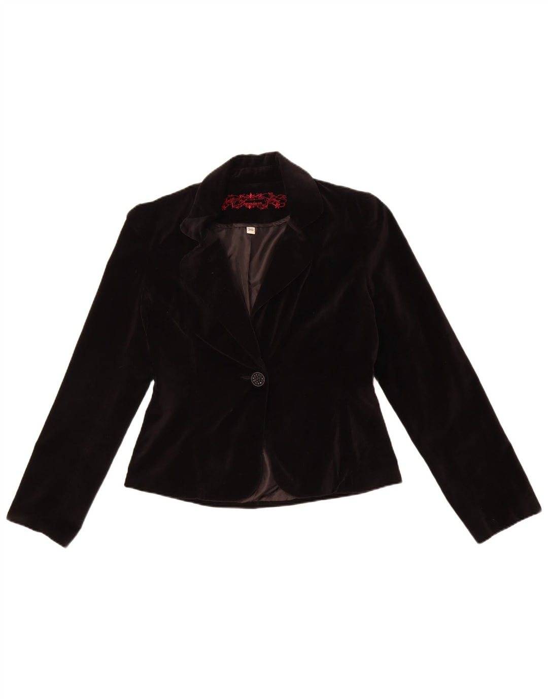 AMISU Veste blazer en velours à 1 bouton pour femme EU 38 en coton noir moyen