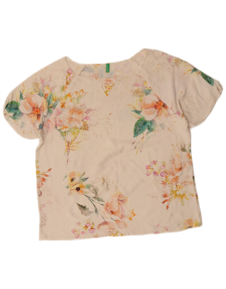 BENETTON T-Shirt Femme Top UK 16 Large Blanc Cassé Floral