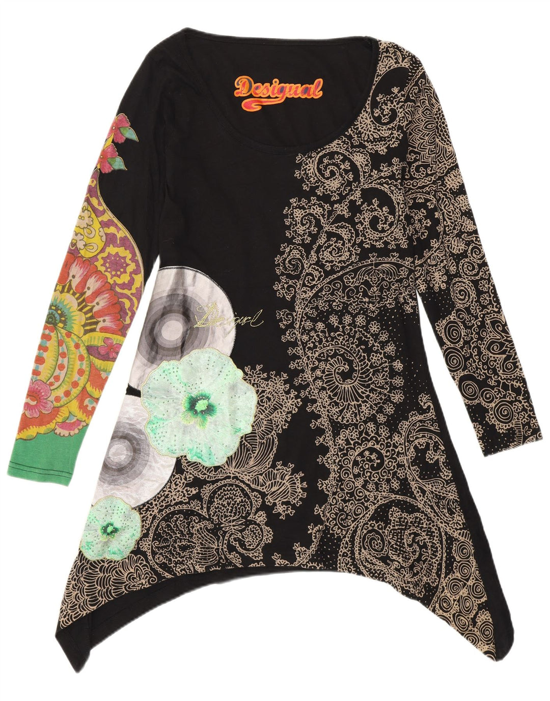 Desigual Tunique asymétrique graphique pour femme UK 10 Small Black Floral