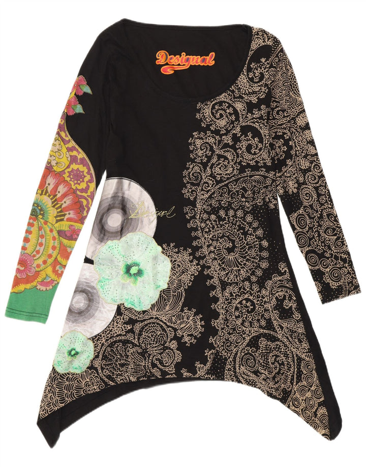 Desigual Tunique asymétrique graphique pour femme UK 10 Small Black Floral