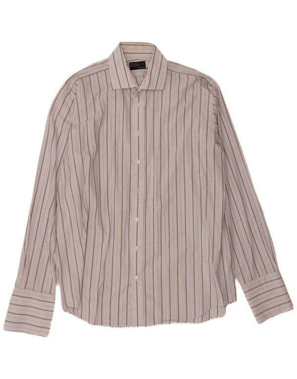 John Lewis Chemise Homme Taille 42 16 1/2 Grand Coton Rayé Blanc