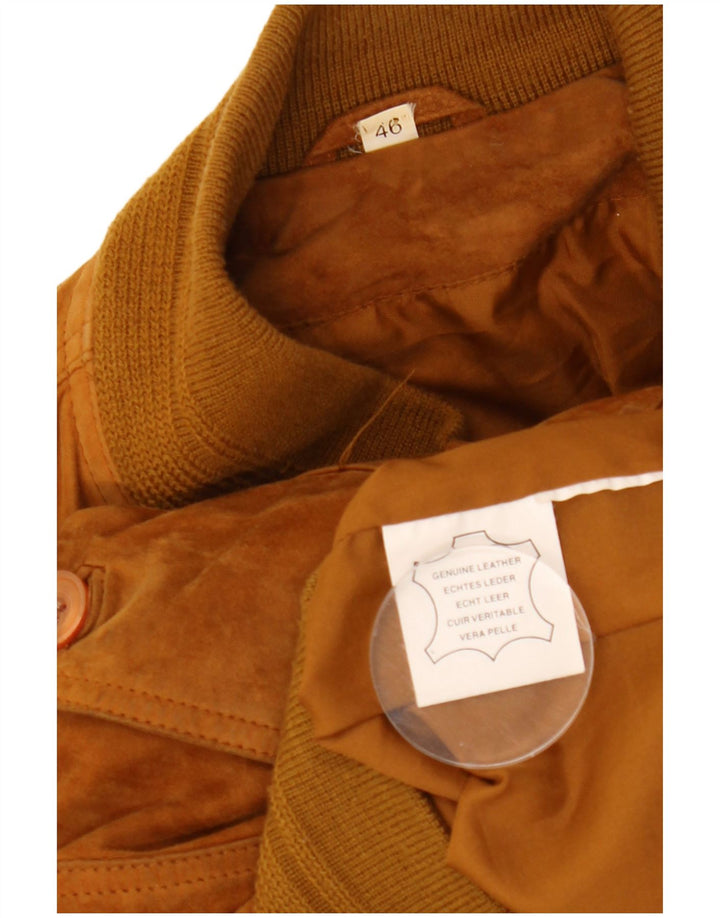 VINTAGE Homme Loose Fit Suede Bomber Jacket EU 46 Petit Cuir Beige