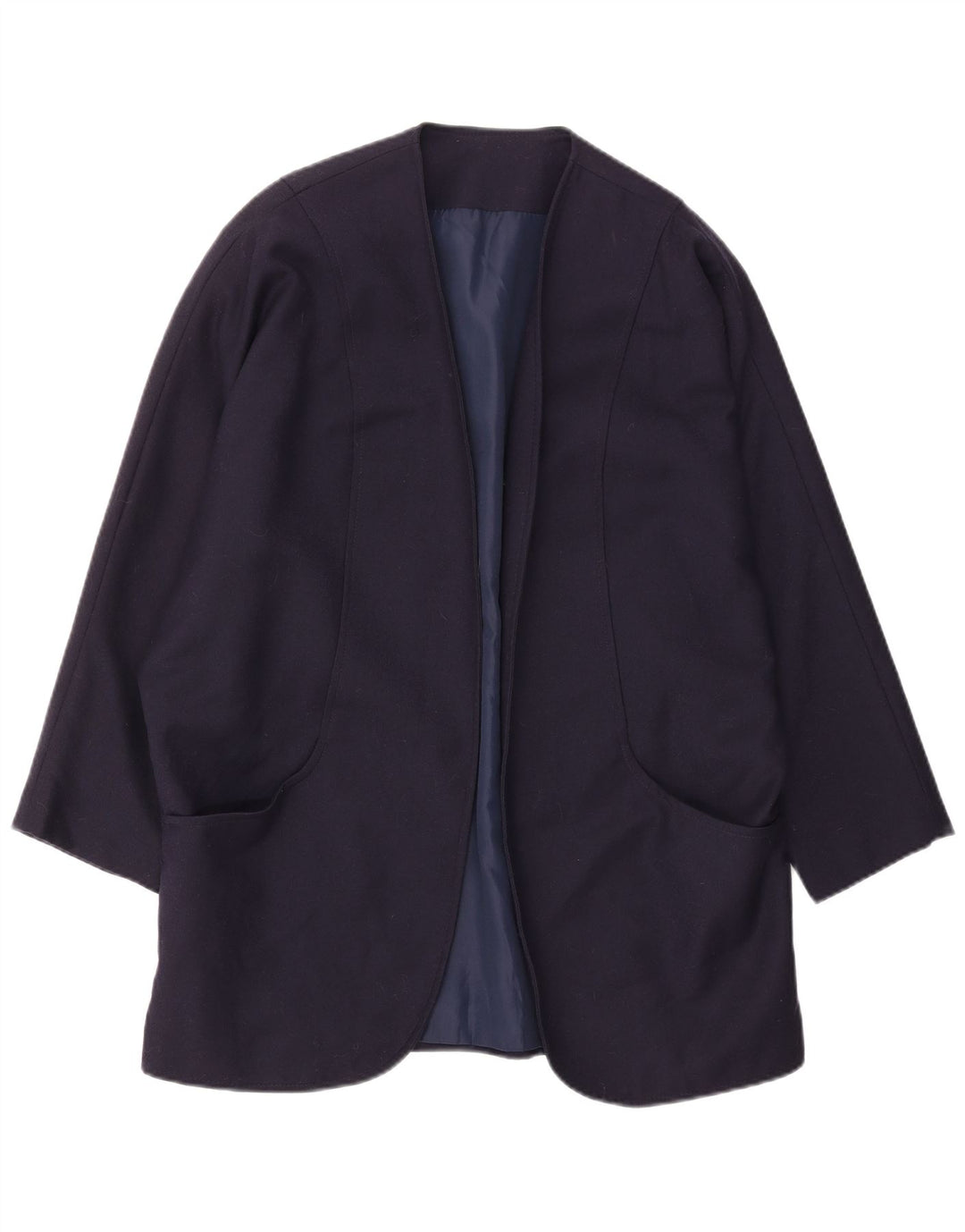 VINTAGE Womens Oversized Open Blazer Jacket UK 20 2XL Navy Blue Wool