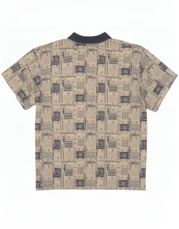 vintage Homme Manches Courtes Pull Chemise XL Beige Patchwork Viscose