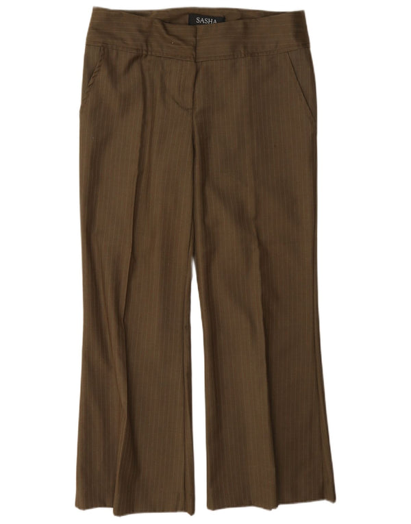 Sasha Pantalon décontracté évasé pour femme UK 12 Medium W30 L27 Kaki à fines rayures