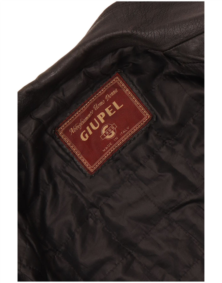 veste en cuir crop femme vintage UK 14 cuir noir moyen