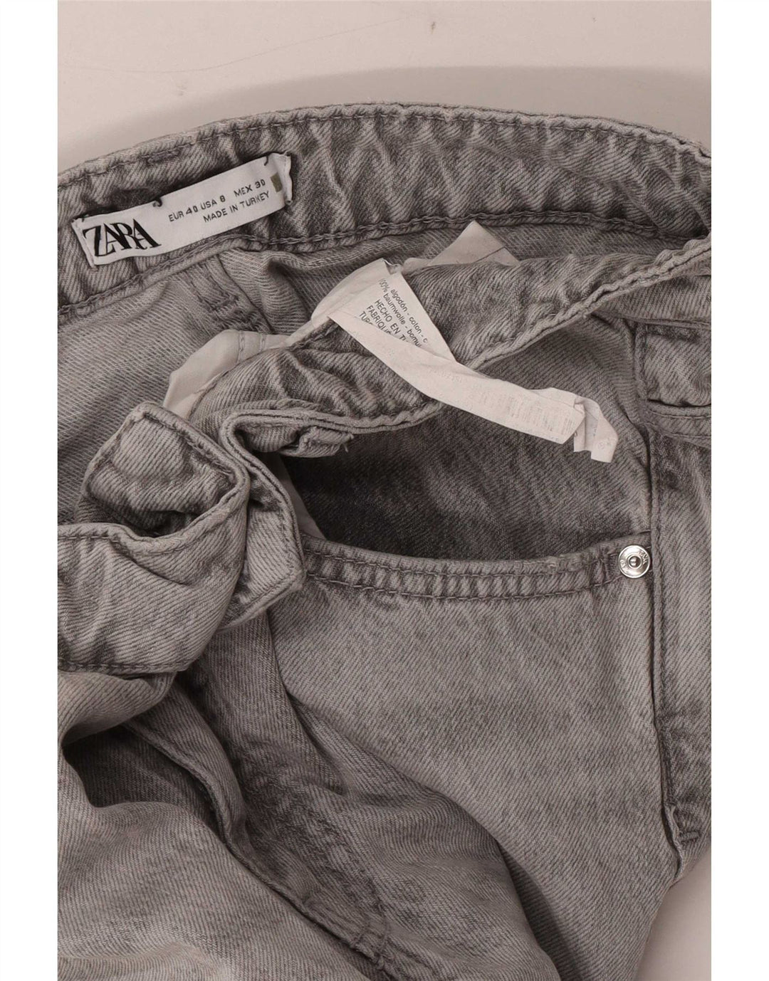 Zara Jean fuselé en détresse pour femme EU 40 Medium W30 L29 Coton gris