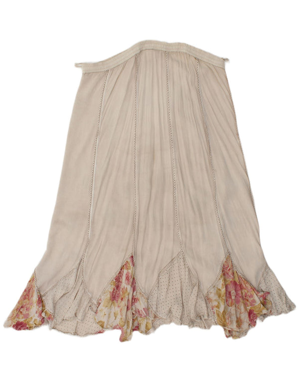 vintage Femme Jupe Gypsy XL W38 Beige Floral Viscose