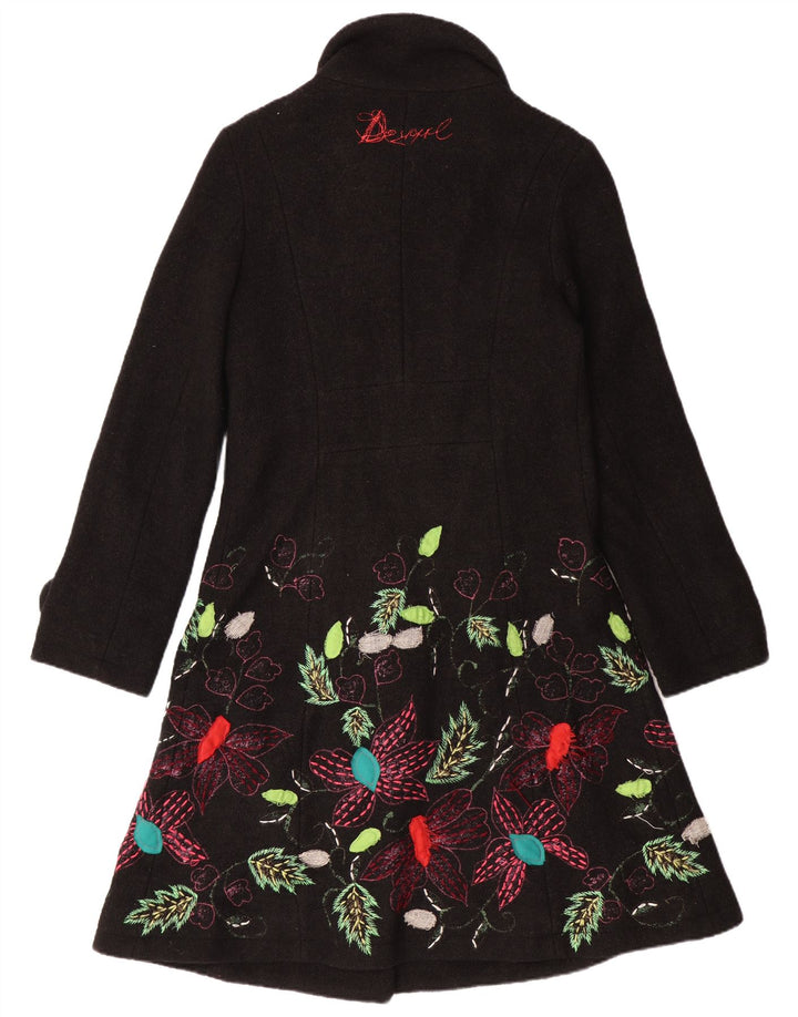 DESIGUAL Manteau Femme UK 10 Petit Noir Floral Viscose Bohème