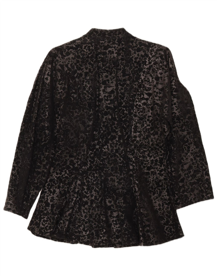 vintage Femme 3/4 Manches Veste IT 44 Moyen Noir Imprimé Animal