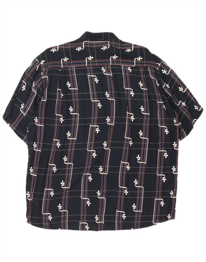 chemise à manches courtes vintage pour hommes grande viscose géométrique noire