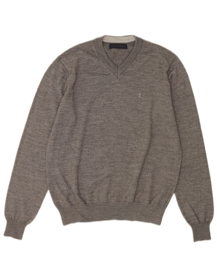 Trussardi Pull Col V Laine Mouchetée Gris Moyen |