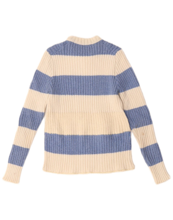 vintage Womens Crew Neck Jumper Pull UK 12 Moyen Off White Rayé