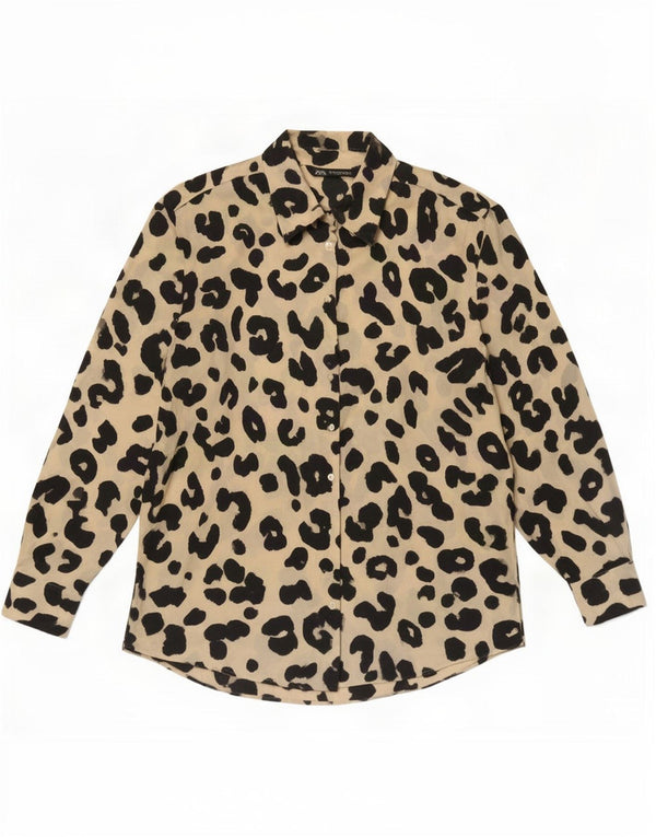 Zara Chemisier Femme UK 44 Polyester Imprimé Animal Beige Moyen