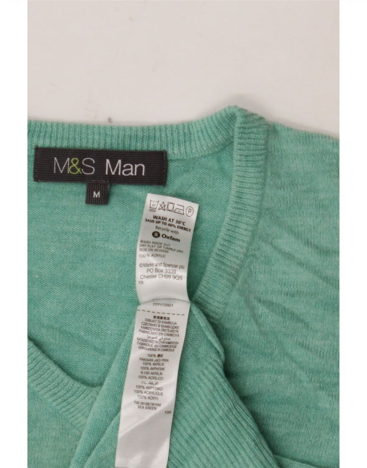 MARKS & SPENCER Pull Col V Homme Vert Moyen Acrylique