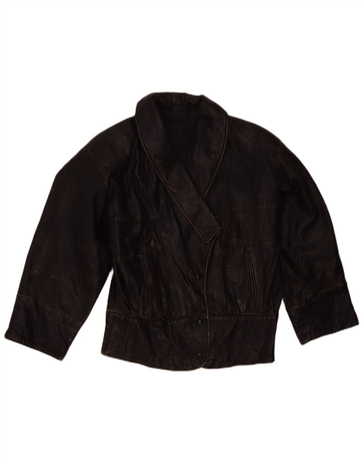 veste en cuir femme vintage UK 16 Grand Brun