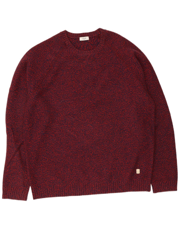 Liu Jo Pull à col rond pour homme XL en laine vierge mouchetée bordeaux