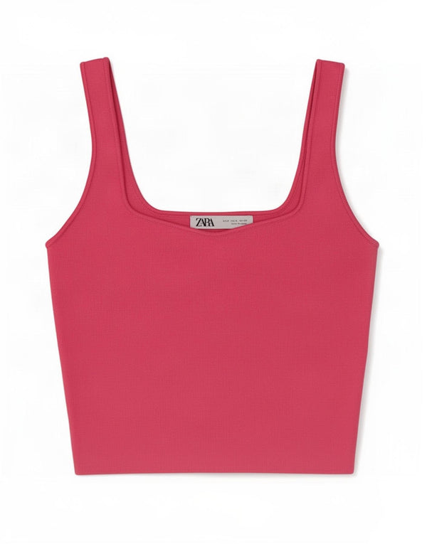 Zara Femme Crop Cami Top UK 8 Petit Rose Polyester