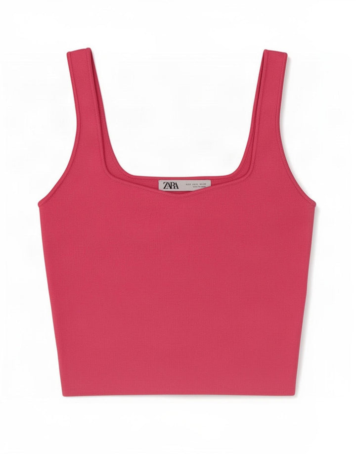 Zara Femme Crop Cami Top UK 8 Petit Rose Polyester