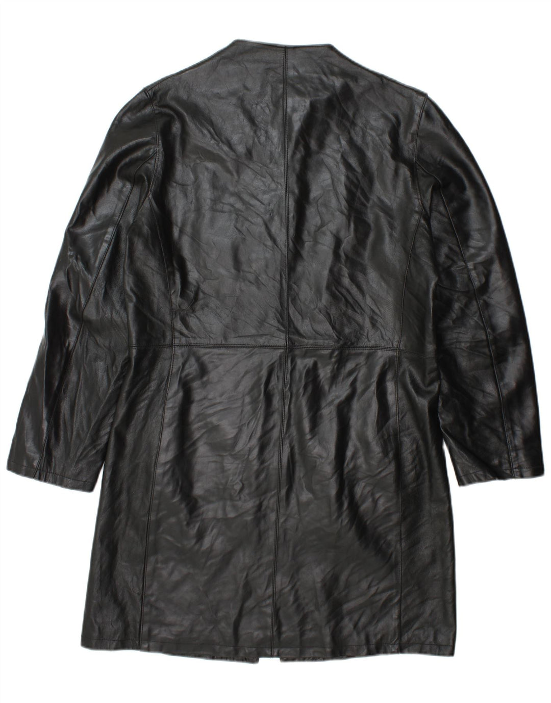 VINTAGE Manteau en Cuir Femme IT 48 XL Cuir Noir