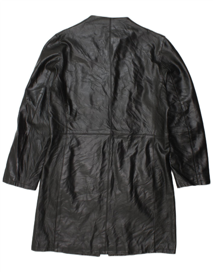 VINTAGE Manteau en Cuir Femme IT 48 XL Cuir Noir