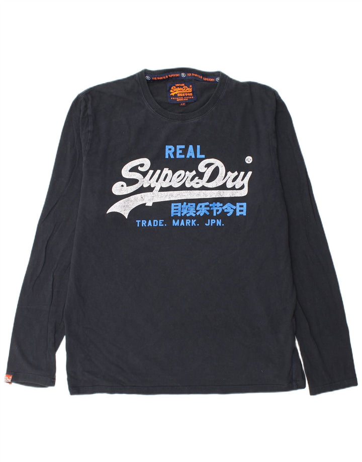 SUPERDRY Haut Graphique Homme Manches Longues 2XL Bleu Marine Coton