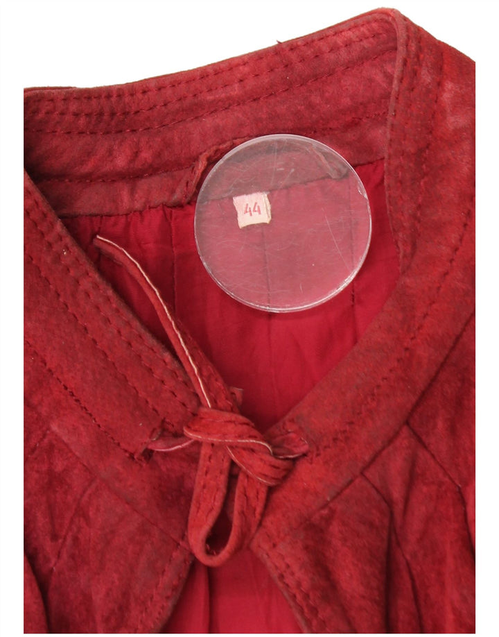 vintage Femme 3/4 Manches Veste En Daim IT 44 Rouge Moyen