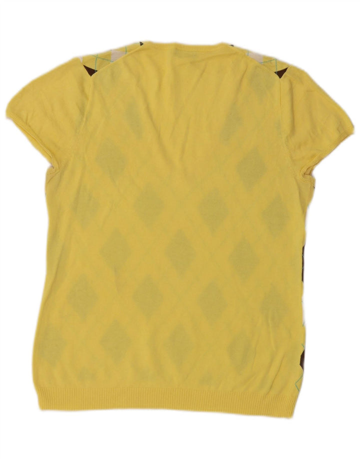 J. CREW Pull col V pour femme UK 12 Jaune moyen Argyle/Diamant