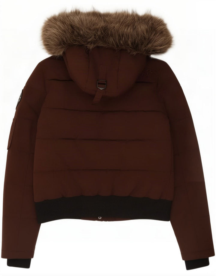 Superdry Veste matelassée à capuche pour femme UK 12 Medium Brown Colourblock