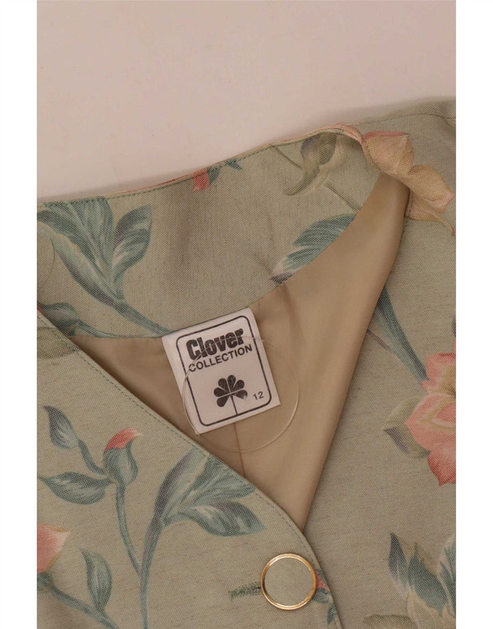 Clover Veste blazer à manches courtes 3 boutons pour femme UK 12 Vert moyen floral