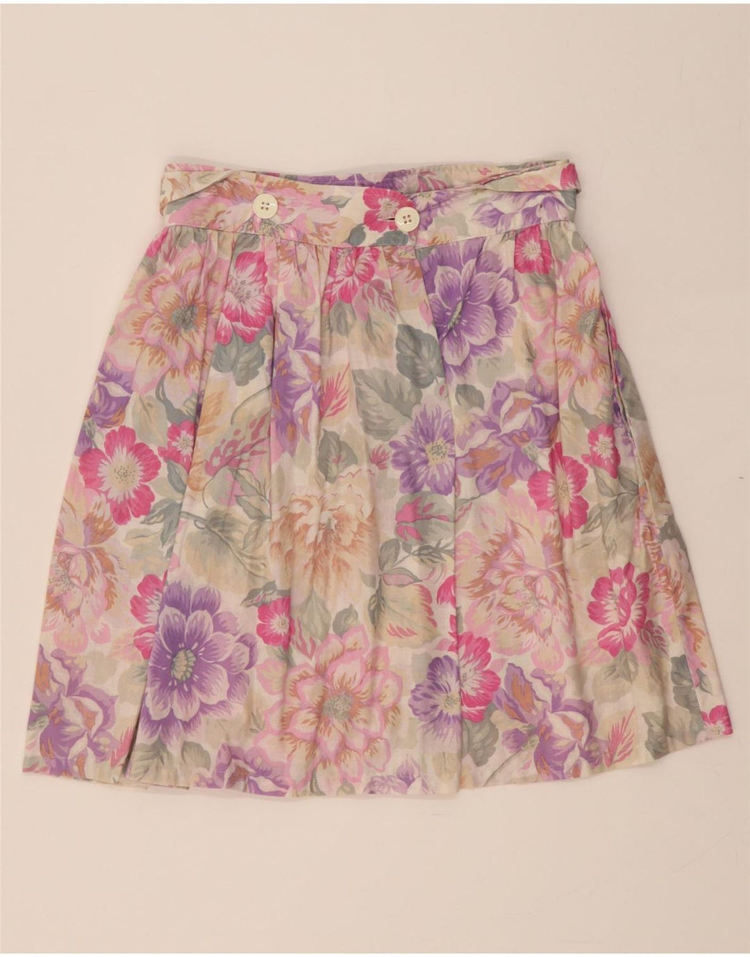 SILVIA Womens Mini Skirt UK 12 Medium W28 Pink Floral Vintage Silvia and Second-Hand Silvia from Messina Hembry 