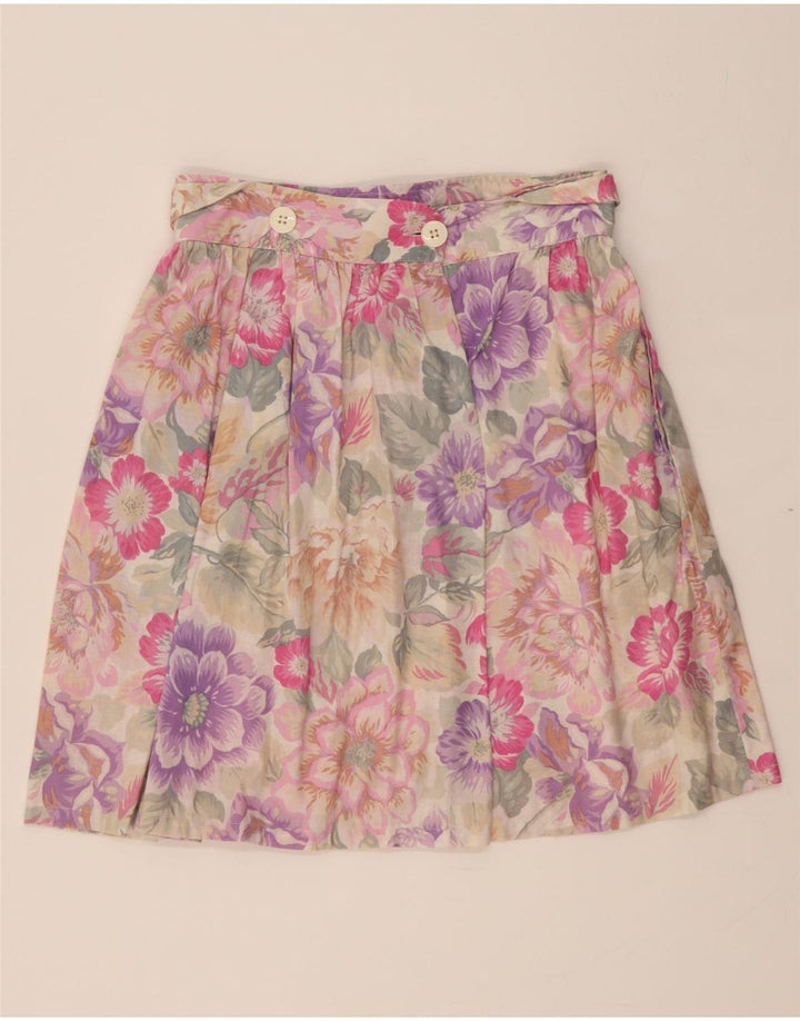 SILVIA Womens Mini Skirt UK 12 Medium W28 Pink Floral Vintage Silvia and Second-Hand Silvia from Messina Hembry 