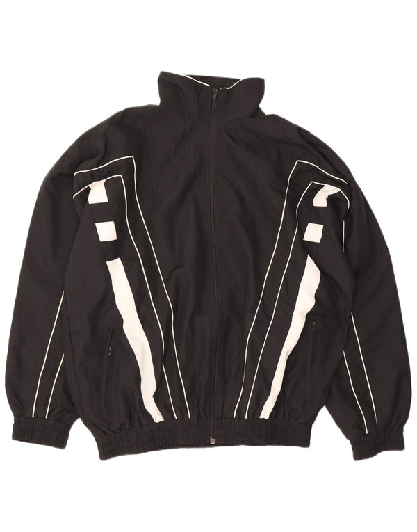 Vintage Mens Tracksuit Top Jacket Large Black Colourblock Polyester