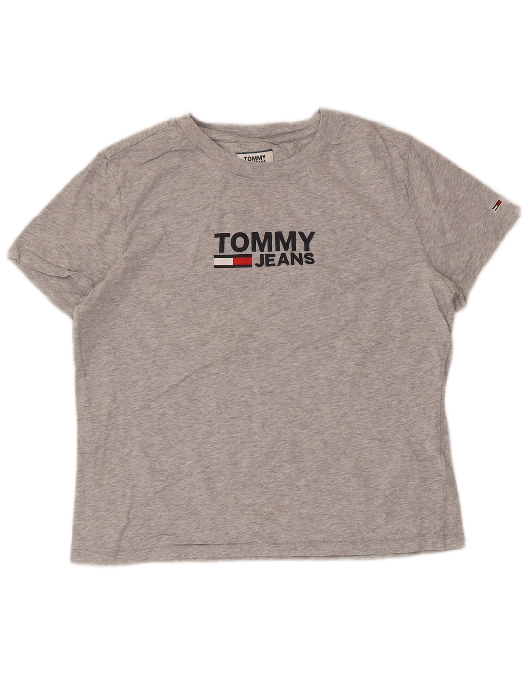 TOMMY HILFIGER T-Shirt Graphique Femme UK 14 Coton Chiné Gris Moyen