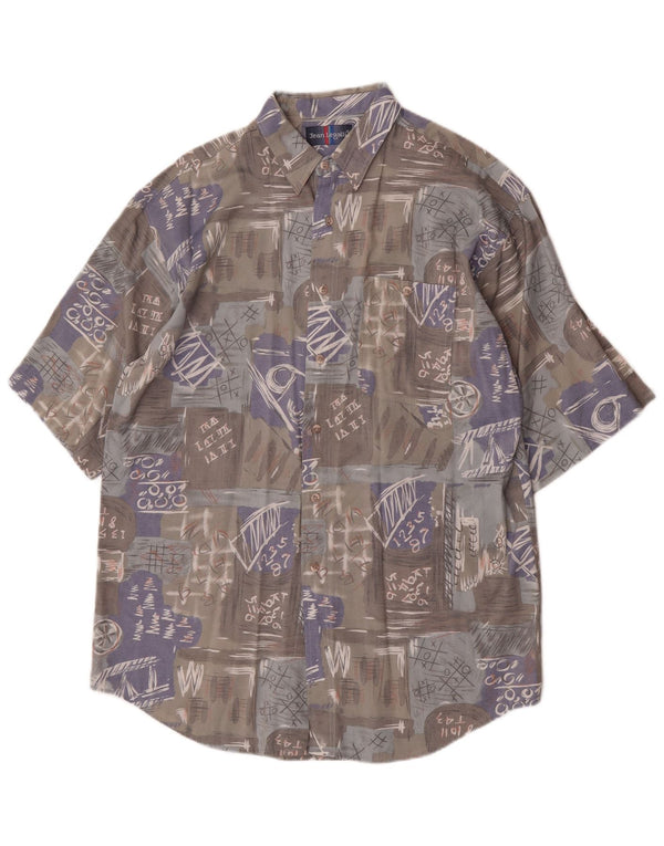 Jean Legalli Chemise graphique à manches courtes pour homme Taille 41/42 Grand Gris