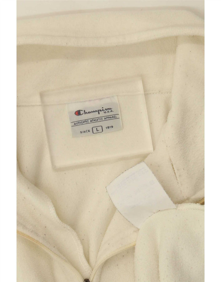 Champion Pull polaire à col zippé pour homme Large en polyester blanc cassé