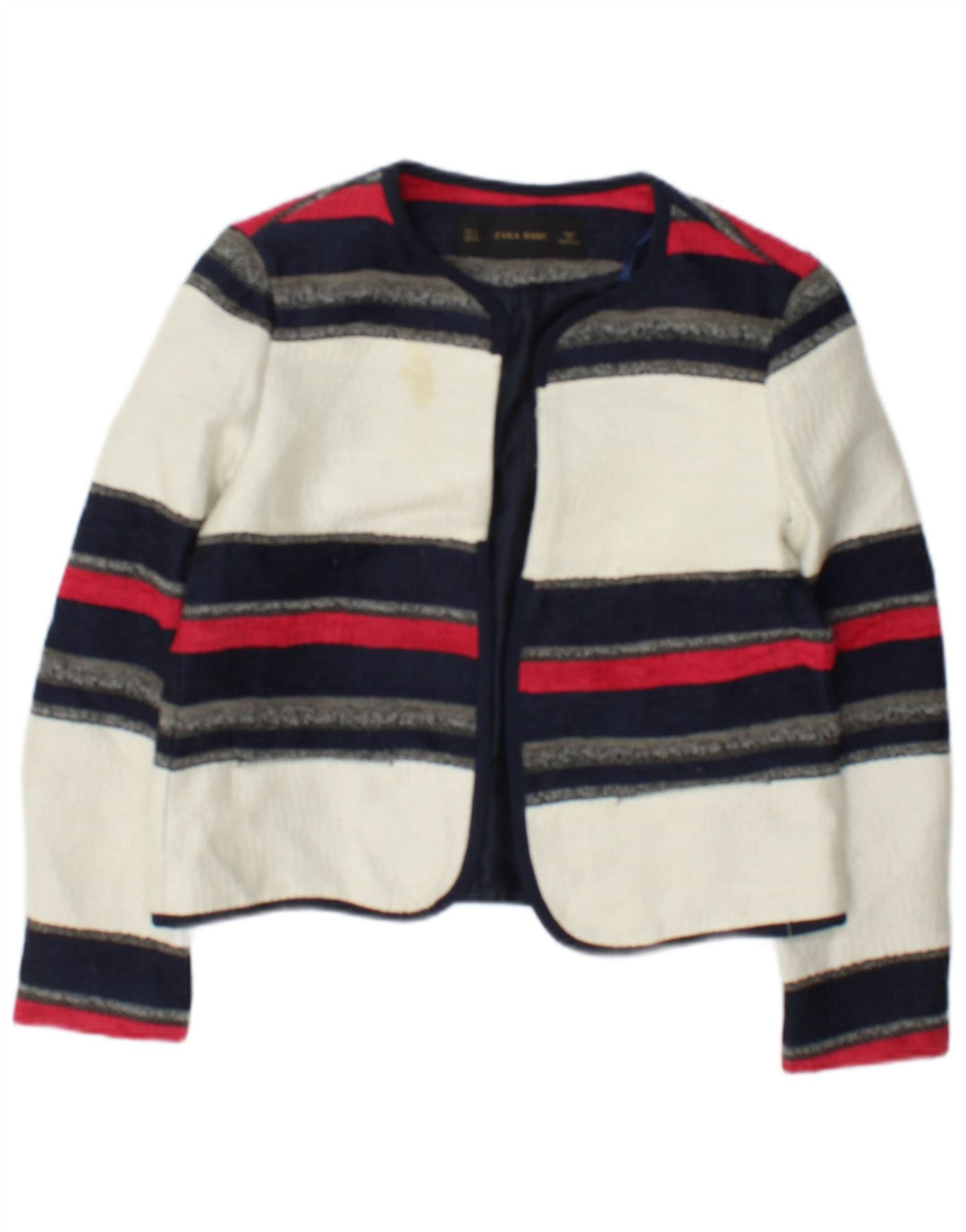 Zara Veste Boléro Ouverte Femme UK 10 Petit Rayé Blanc
