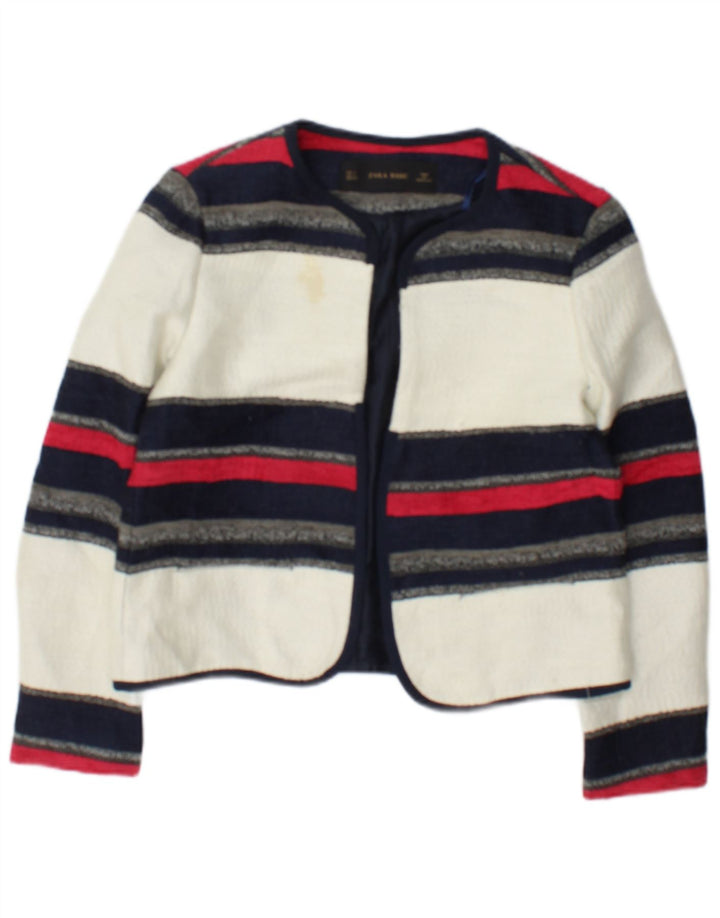 Zara Veste Boléro Ouverte Femme UK 10 Petit Rayé Blanc