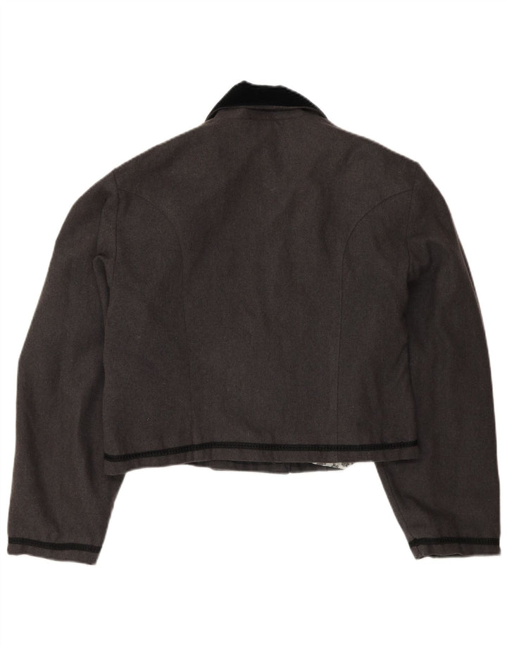 vintage Femme Crop Blazer Veste UK 14 Gris Moyen Colorblock