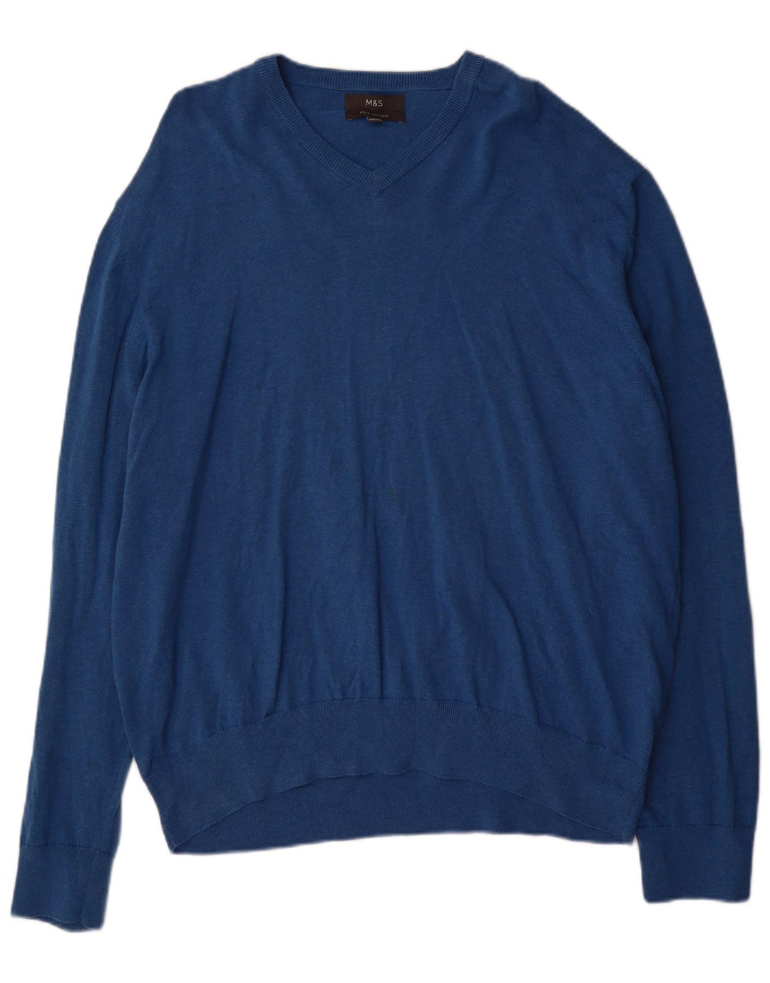 Marks & Spencer Pull col V pour homme en coton bleu 3XL