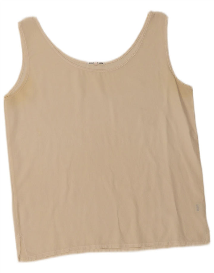 vintage Womens Crop Vest Top UK 14 Soie Beige Moyenne