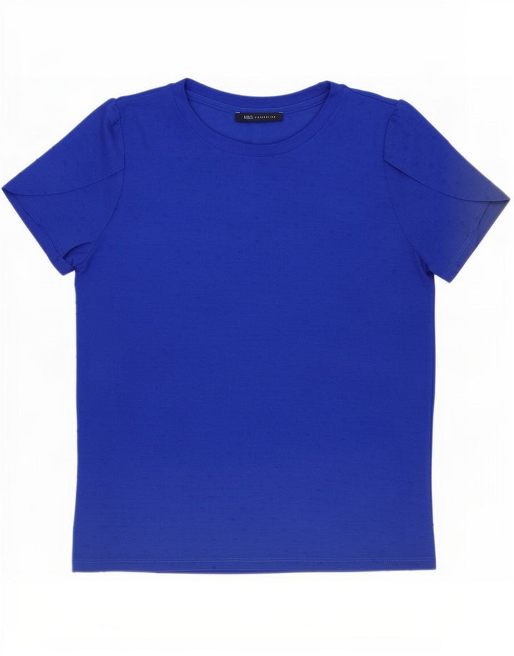 Marks & Spencer T-Shirt Femme Top UK 16 Large Bleu Spotted Viscose
