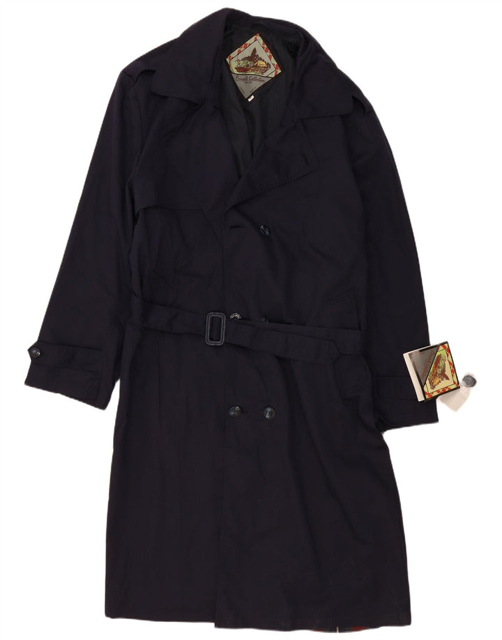 vintage Mens Trench Coat UK 42 XL Bleu Marine Polyester