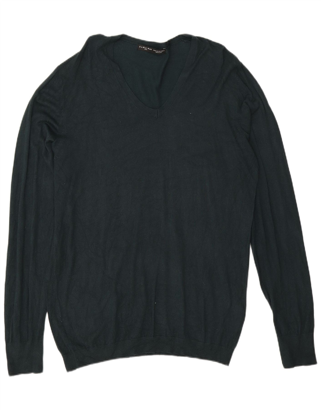 Zara Pull Col V Homme XL Vert Viscose
