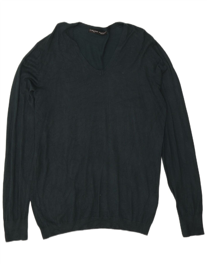 Zara Pull Col V Homme XL Vert Viscose