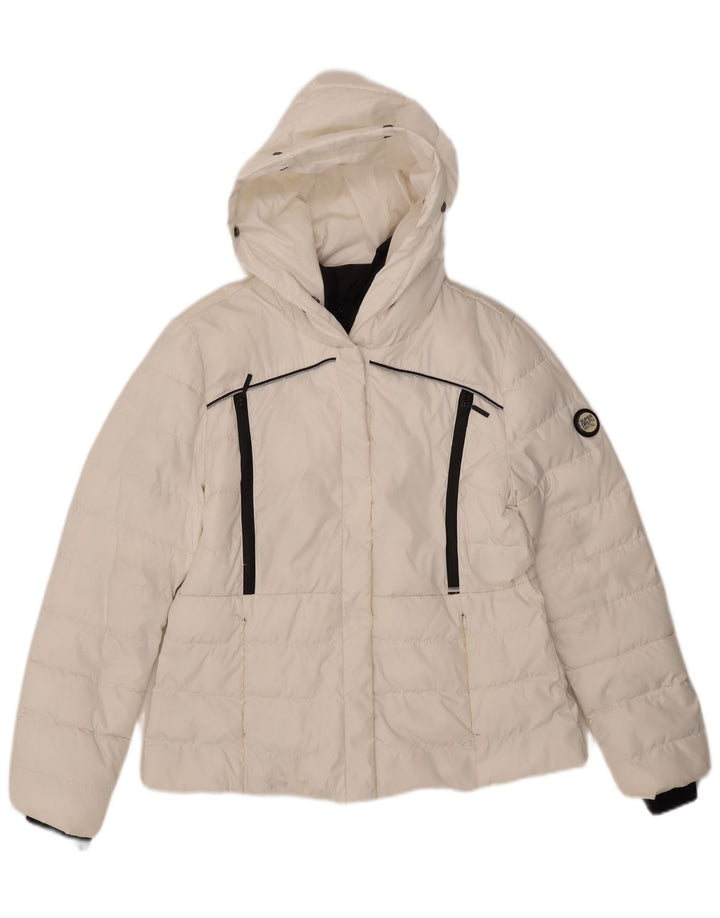 Superdry Veste matelassée à capuche pour femme UK 14 Large Blanc Polyester