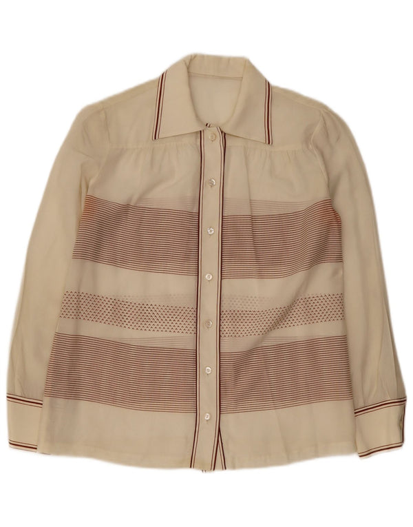 vintage Femme Chemise Blouse UK 14 Moyen Off White Rayé
