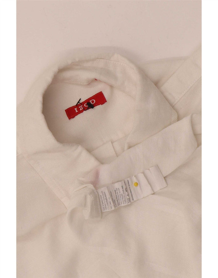 Izod Chemise à Manches Courtes Homme Lin Rayé Blanc Moyen
