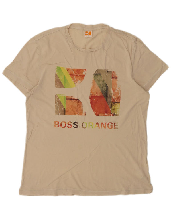 Hugo Boss Homme T-Shirt Graphique Haut Large Coton Beige